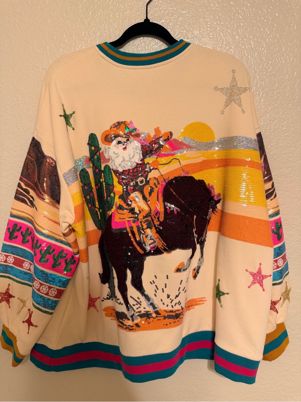 Queen of Sparkles Vintage Western Santa Sequin Pullover Sweater RARE - Picture 4 of 5